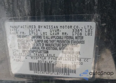 2015 Nissan Versa 1.6 S из США, поврежденный, VIN 3N1CN7AP1FL877338